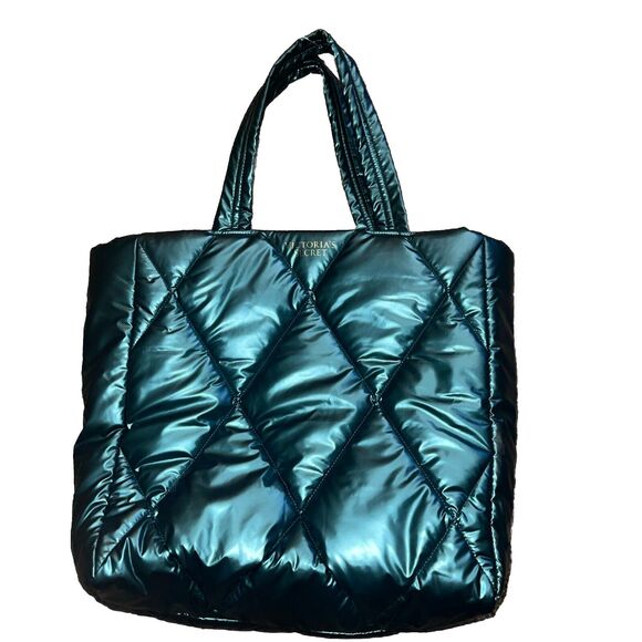 Victoria's Secret Handbags - NWT Victorias Secret tote green puffy overnight bag‎ emerald NEW